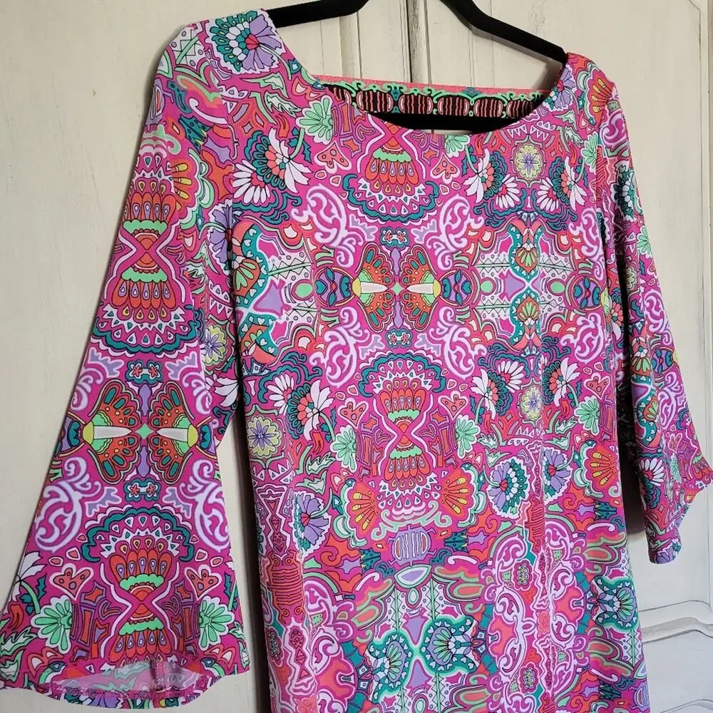 LAUNDRY by SHELLI SEGAL Multi-Color Vibrant Pattern Floral Pull On Dress *sz S*